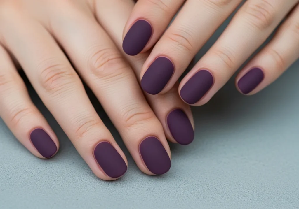 Purple Color Nail Art with cute floral design on short nails