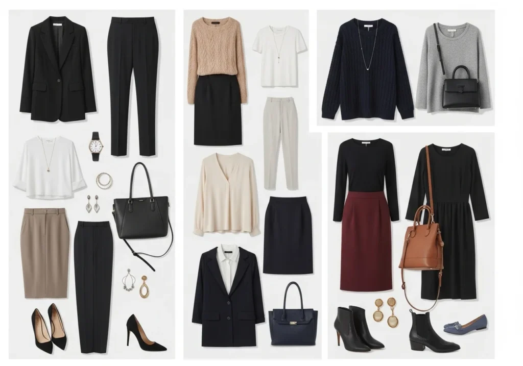 Work outfit inspiration with chic office wear, tailored pieces, and modern professional style