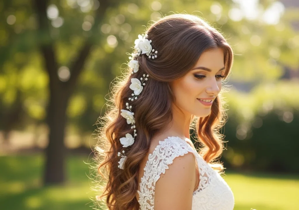 Romantic Bridal Hair Style Ideas for a Beautiful and Elegant Wedding Look with loose waves