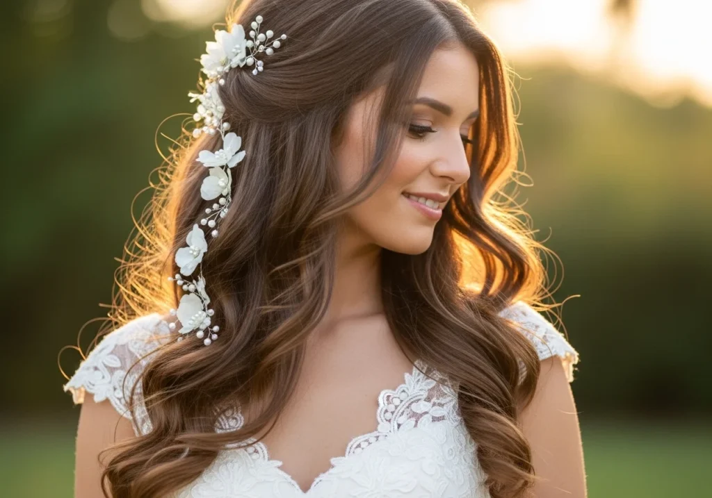 Chic Bridal Hair Style Ideas for a Beautiful and Elegant Wedding Look with hair jewelry