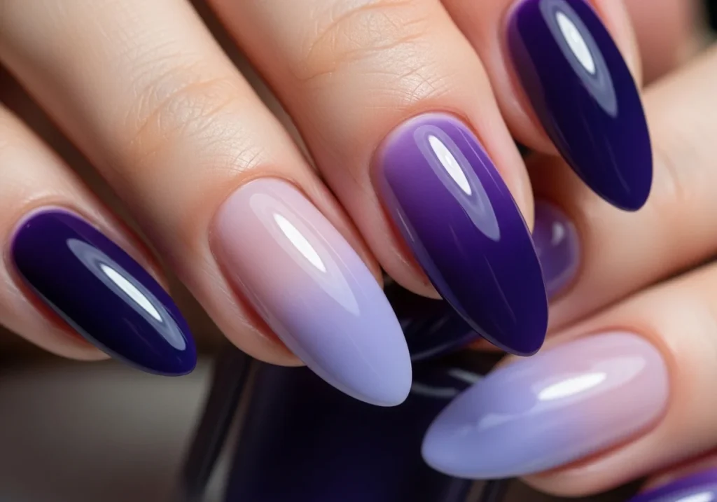 Purple Color Nail Art with cute floral design on short nails