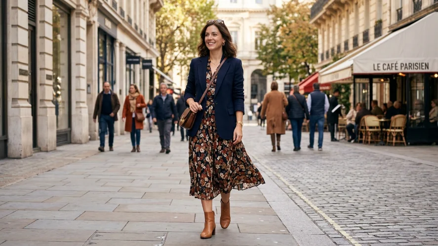 midi dress with blazer for office wear