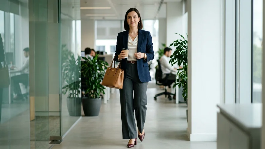 confident woman in stylish office attire
