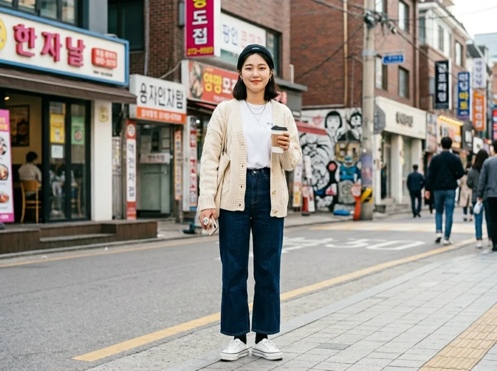 complete korean denim dress outfit inspiration
