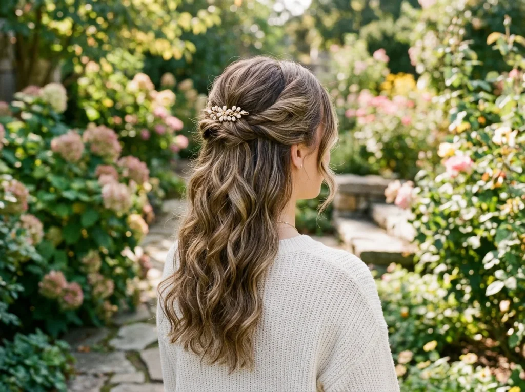 half up half down school hairstyle