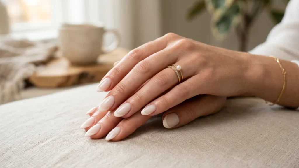 modern milky white french tip nails
