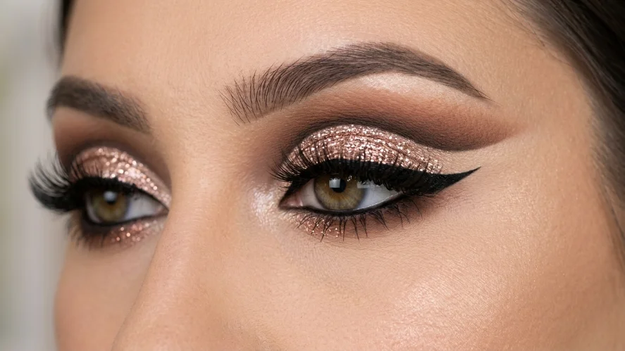 bold glitter Eid makeup look