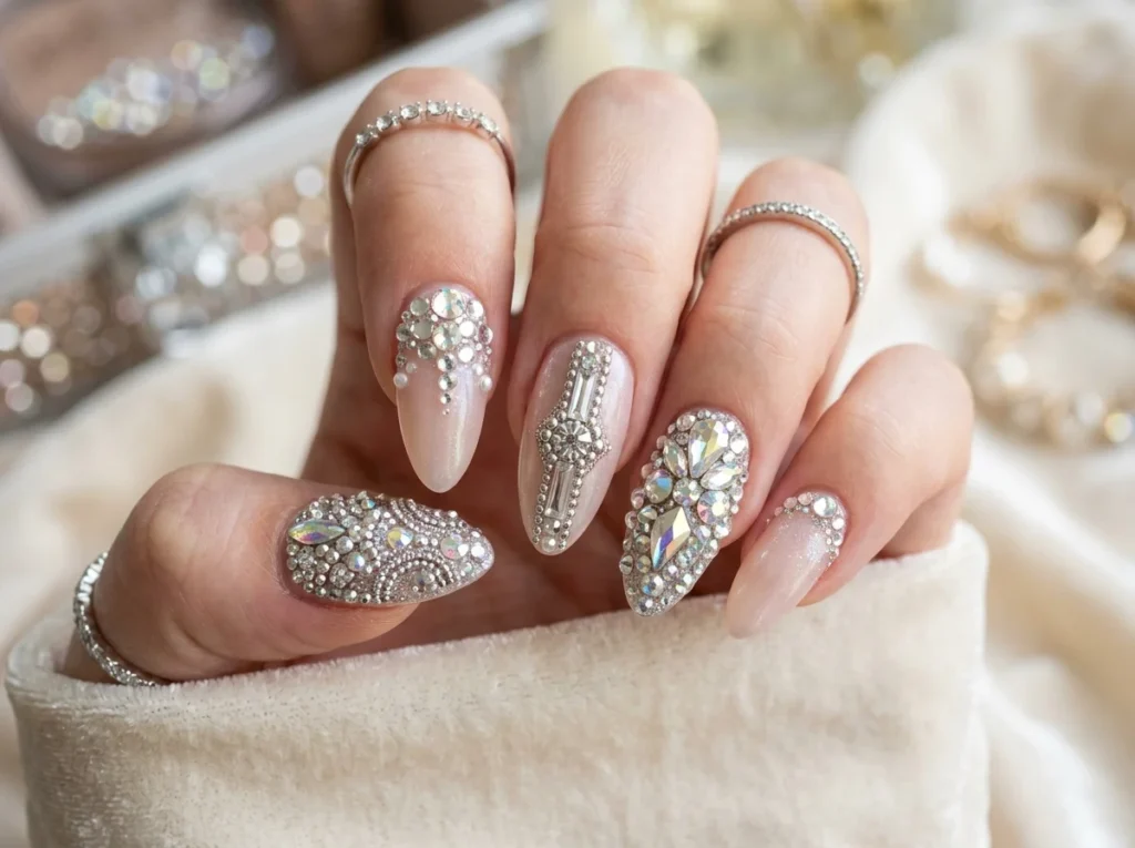 luxury gemstone nail decoration style