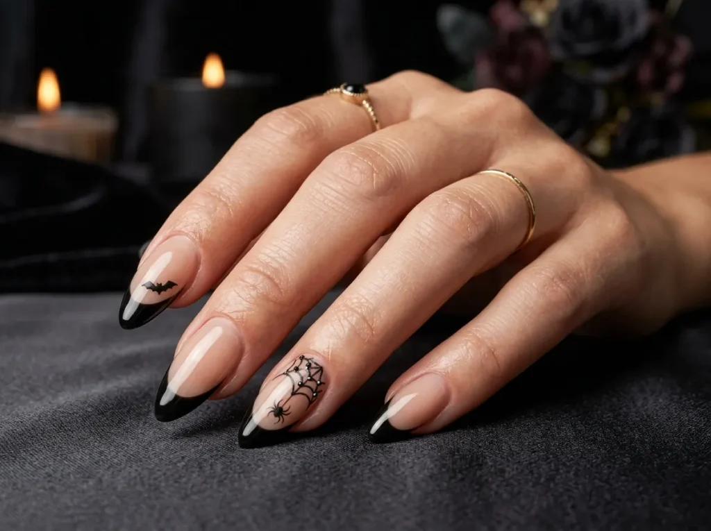 Black French tip nails for Halloween