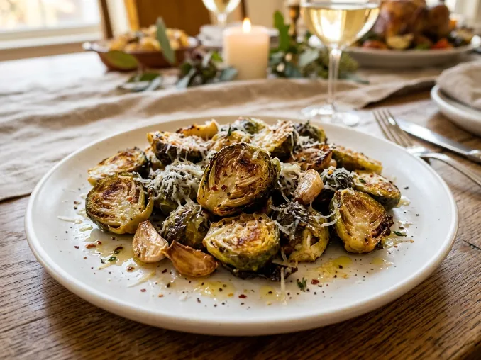 Crispy garlic Parmesan Brussels sprouts with roasted golden edges