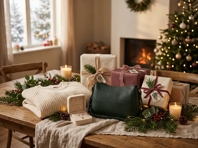 Holiday gift ideas for her 2026 arranged on a festive table