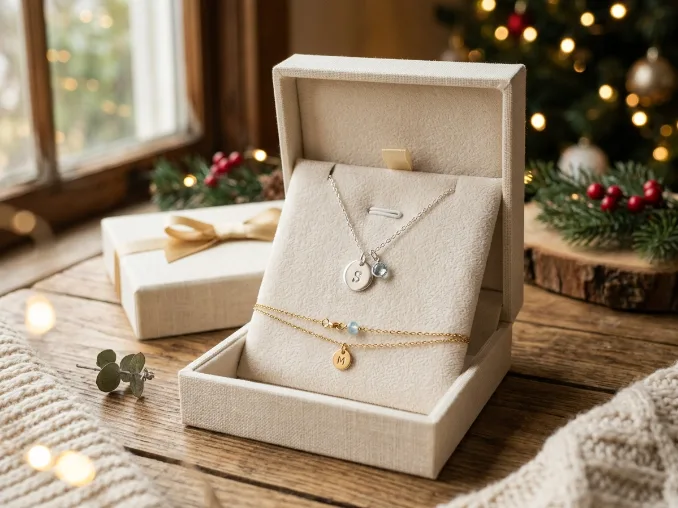 Personalized necklace and bracelet as a holiday gift for her