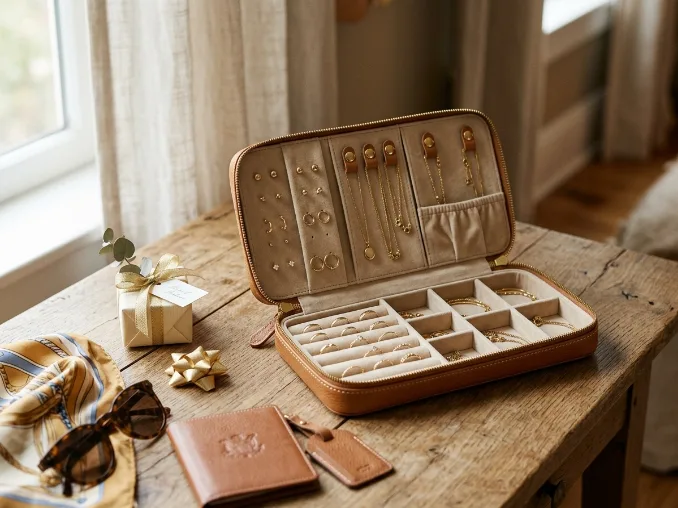 Travel jewelry organizer with compartments for a holiday gift